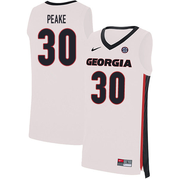 2020 Men #30 Mike Peake Georgia Bulldogs College Basketball Jerseys Sale-White - Click Image to Close